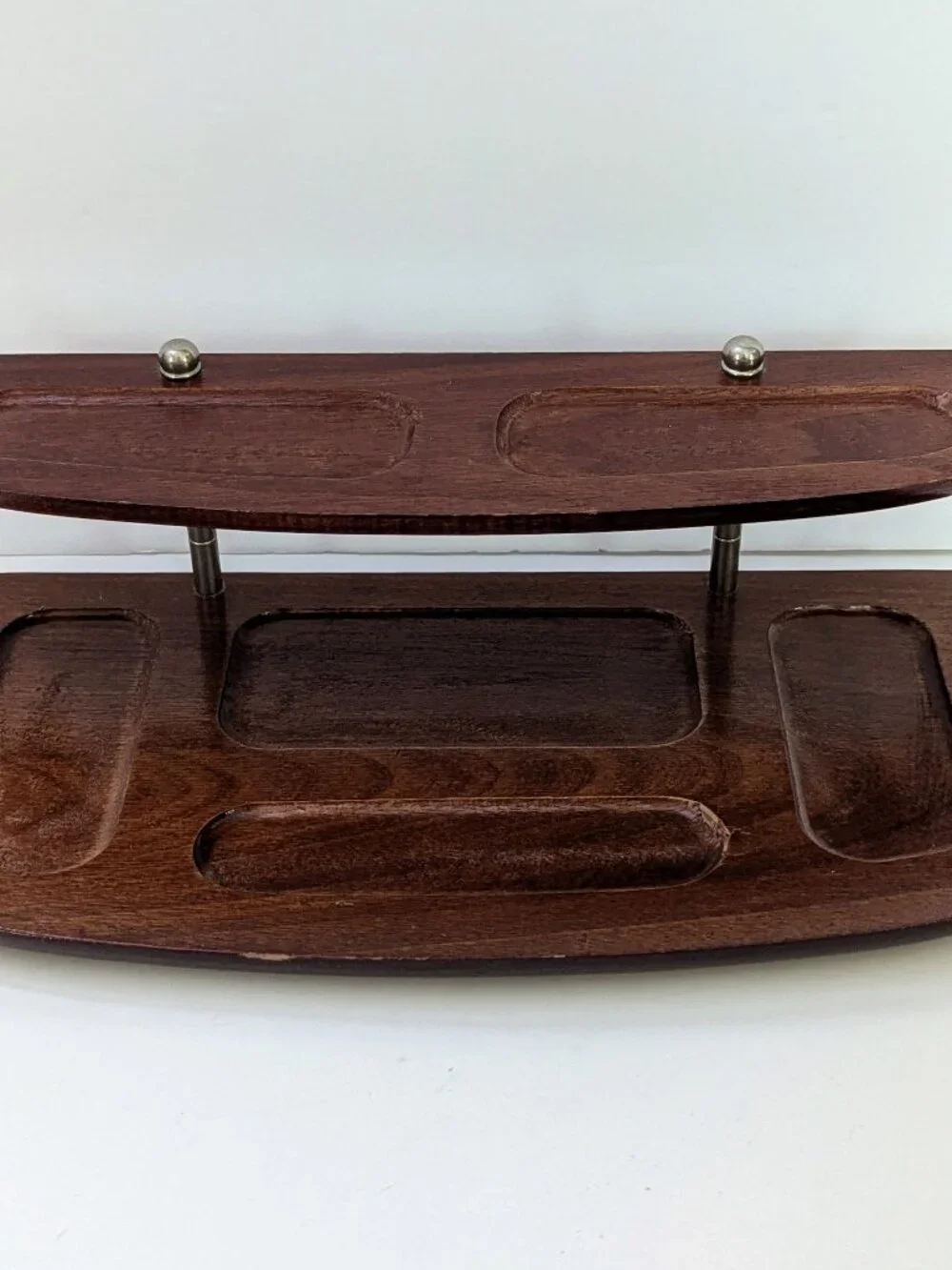 Vintage MCM Wooden Two Tier Dresser Valet Catchall Organizer